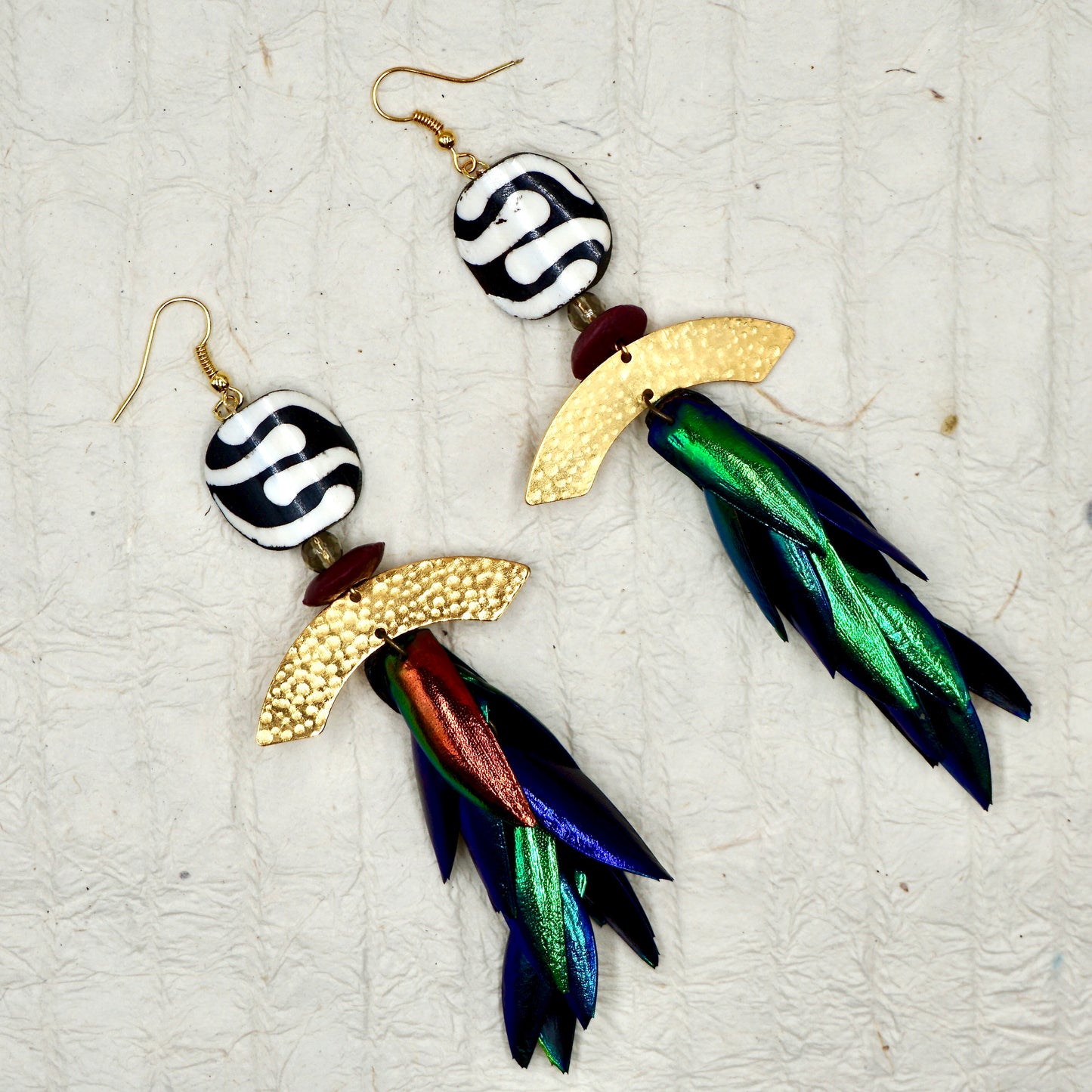 Xochitl Beetle Wing Chandelier Earrings