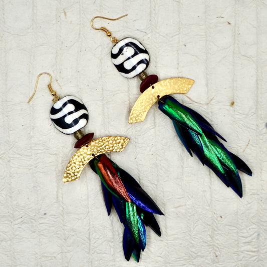 Xochitl Beetle Wing Chandelier Earrings