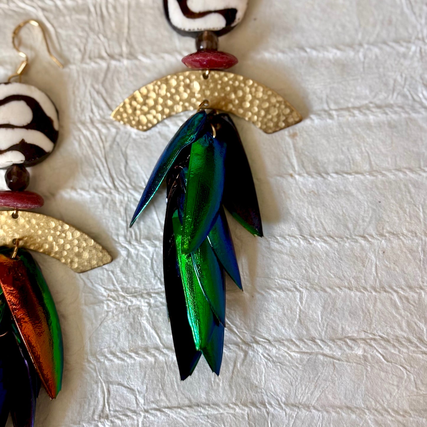 Xochitl Beetle Wing Chandelier Earrings