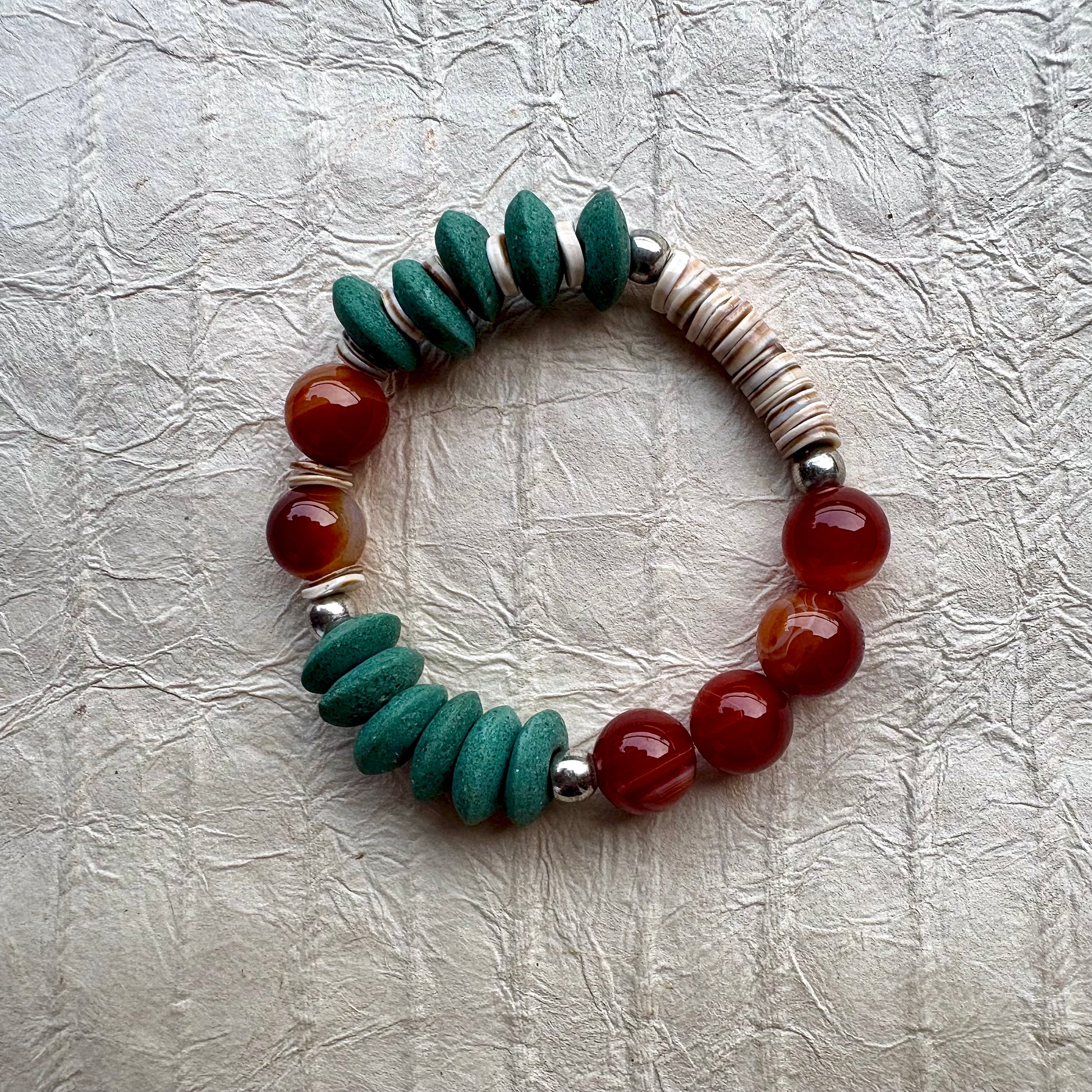 Multi-color gemstone and seashell bracelet